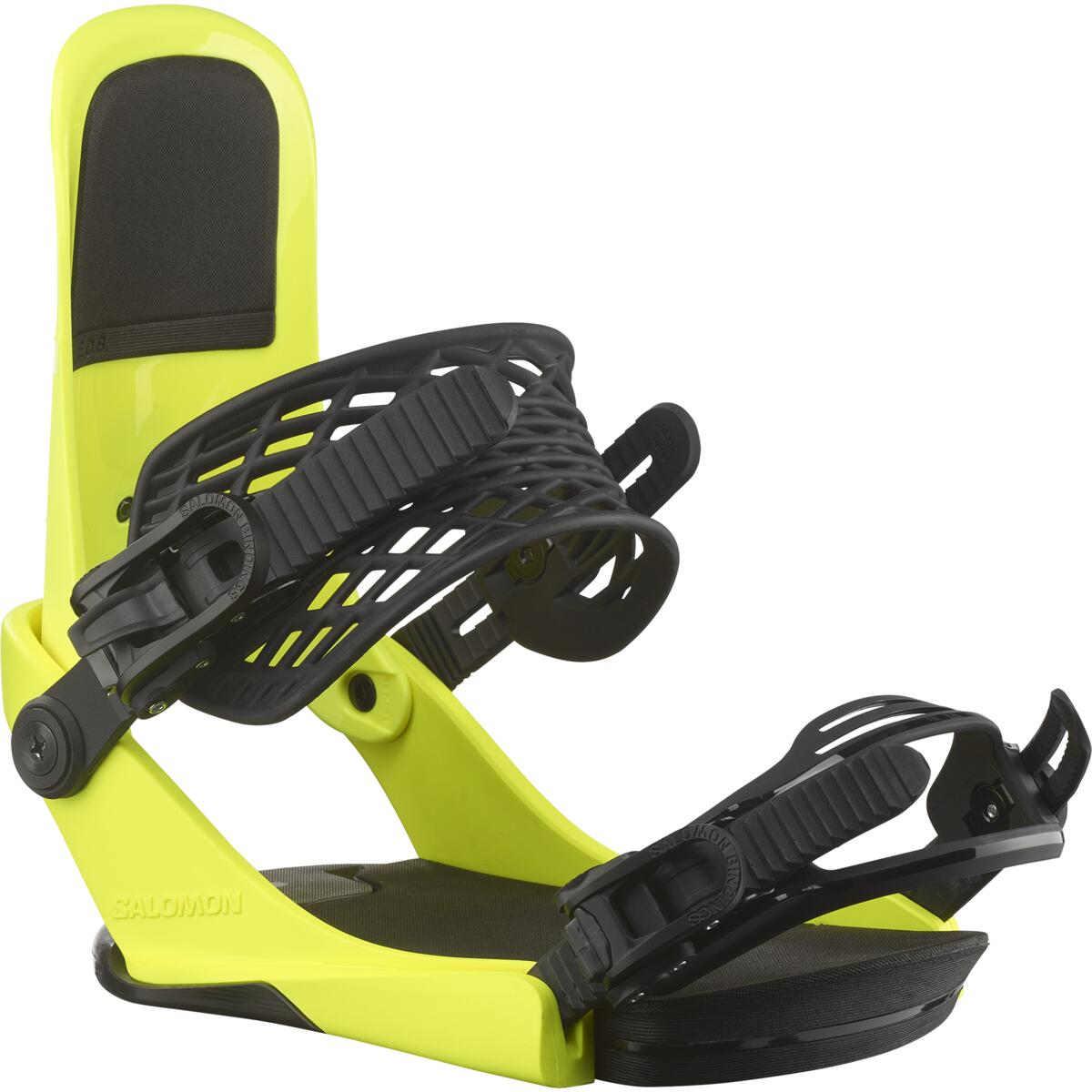 Salomon EDB Snowboard Binding - A black snowboard binding with a neon yellow base and straps.