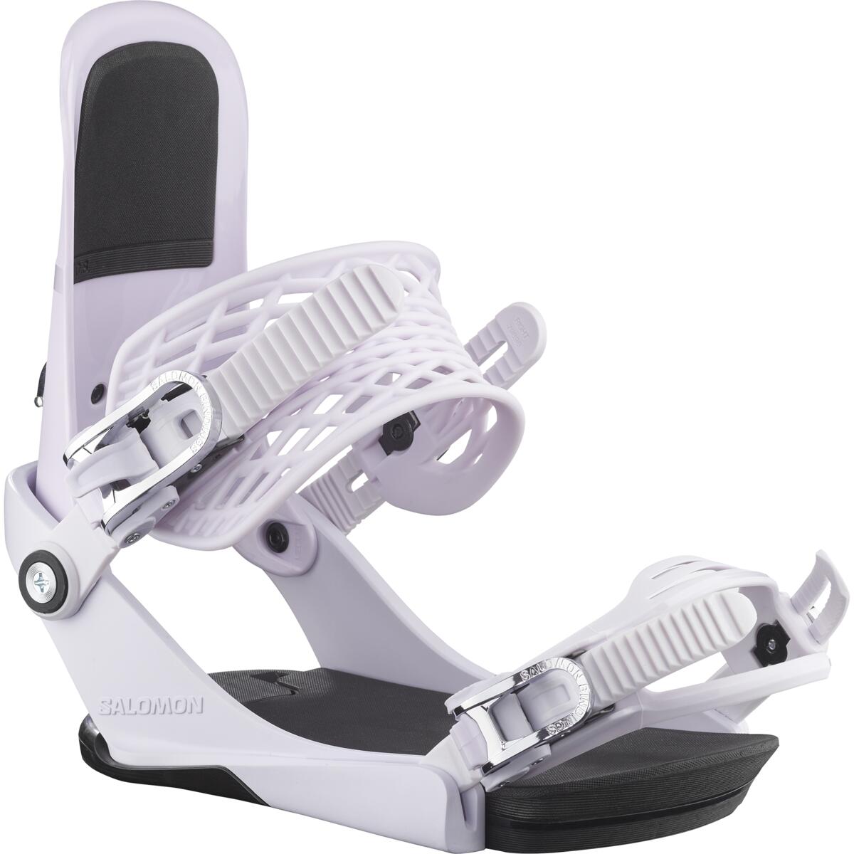 Salomon EDB Snowboard Binding - A white snowboard binding with a black strap and silver buckles.