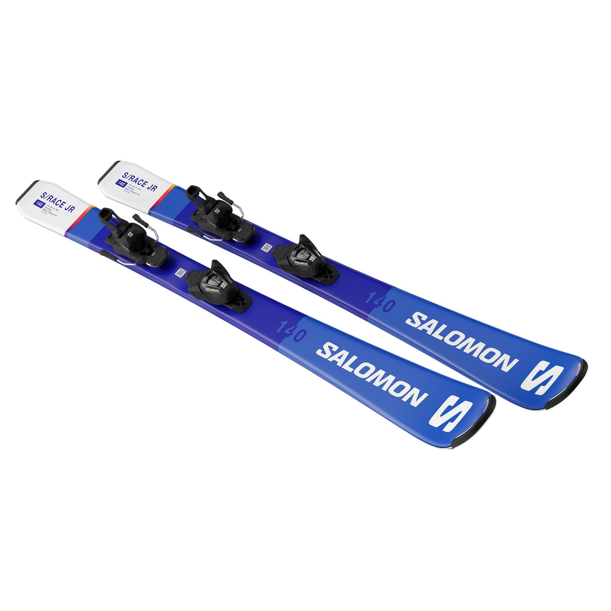 Salomon S/Race Junior Skis with L6 Bindings 2026 - Blue skis with white lettering and black bindings.
