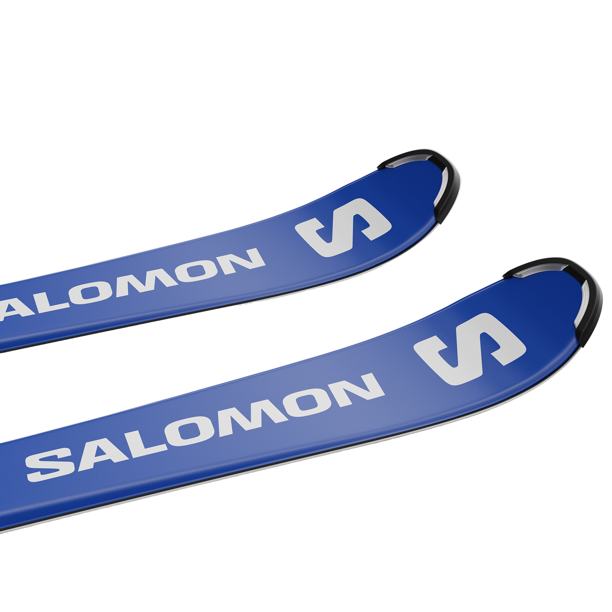 Salomon S/Race Junior Skis with L6 Bindings 2026 - A pair of blue skis with white lettering and a black binding at the tip.