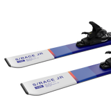 Salomon S/Race Junior Skis with L6 Bindings 2026 - White skis with blue and orange stripes, featuring a black binding on top.