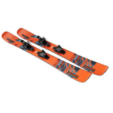 Salomon QST Spark Junior Skis with L6 GW Bindings 2025 - A pair of orange skis with a blue pattern and black bindings.