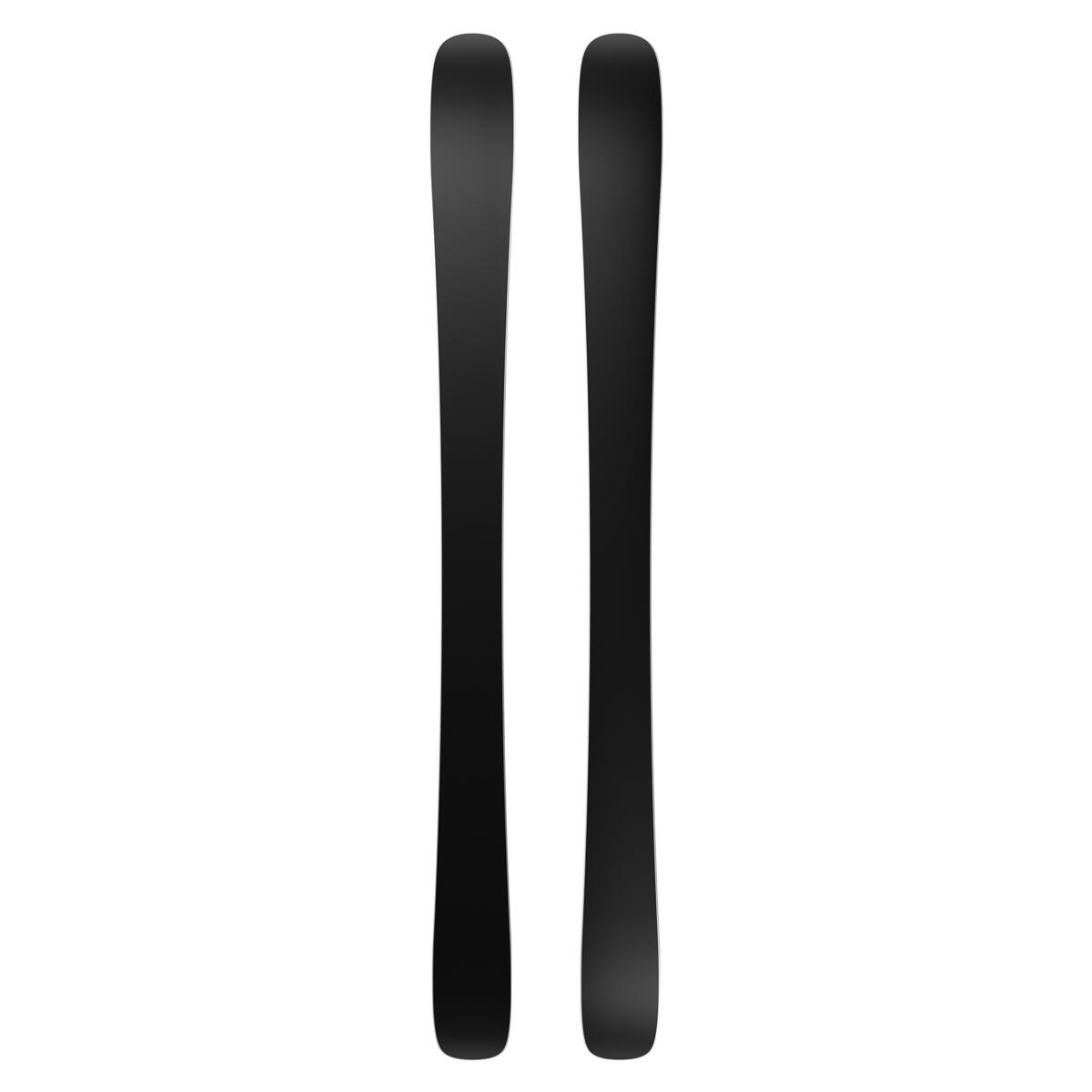 Salomon QST Spark Junior Skis with C5 GW Bindings 2025 - A pair of black skis with a subtle white stripe on the top, featuring rounded tips and a sleek design.