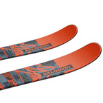 Salomon QST Spark Junior Skis with C5 GW Bindings 2025 - A pair of skis with a blue and orange patterned design, featuring a black logo on the top.