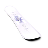 Salomon Women's Lotus Snowboard 2025 - White snowboard with purple flower graphic on top sheet.