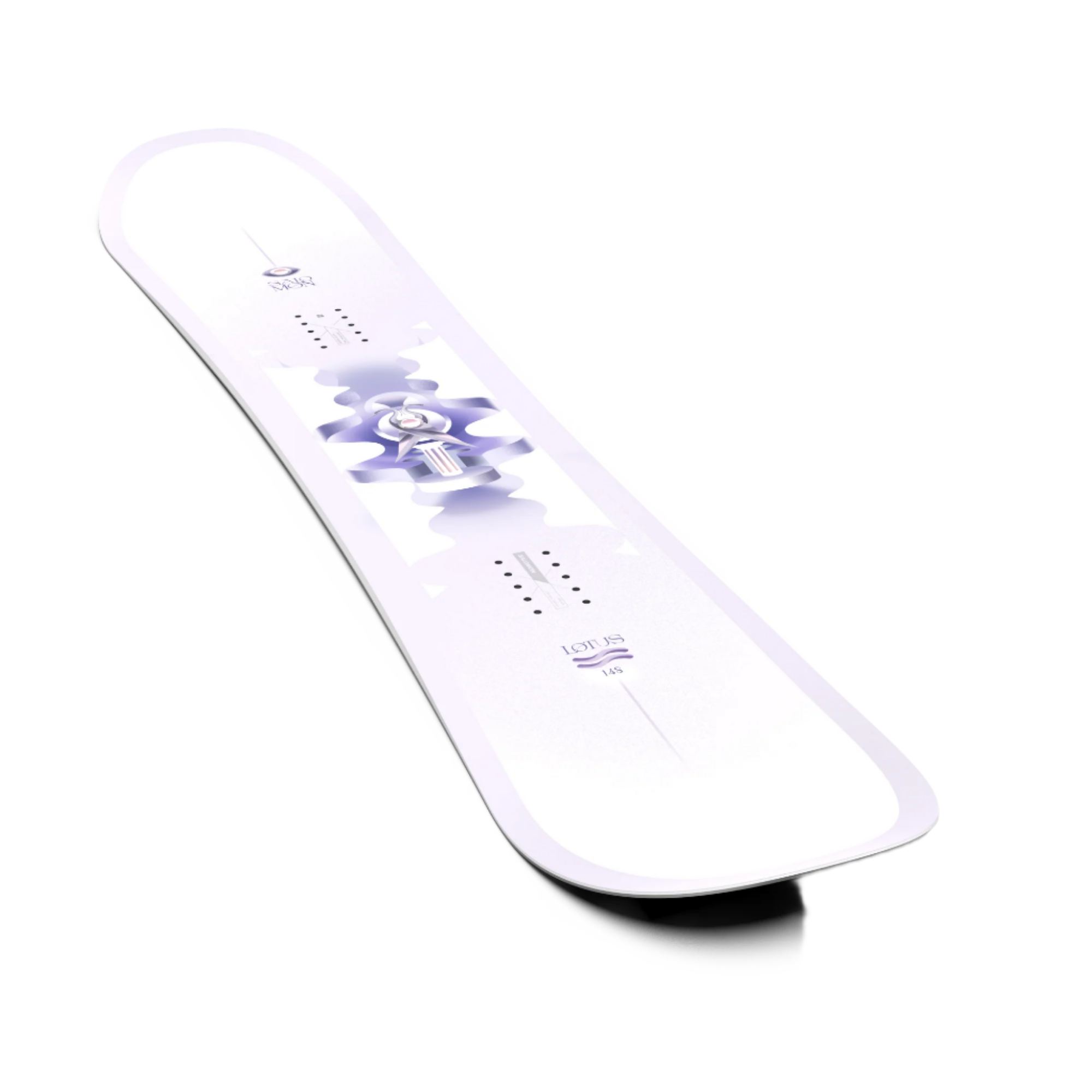 Salomon Women's Lotus Snowboard 2026 - White snowboard with purple flower graphic on top sheet.