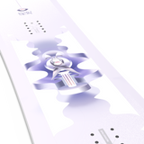 Salomon Women's Lotus Snowboard 2026 - A white snowboard with a purple graphic of a lotus flower on top, featuring a pink center and black petals.