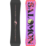 Salomon Junior Oh Yeah Grom Snowboard 2025 - A black snowboard with a pink and white logo featuring a smiling face and the words "Oh Yeah" in cursive script.