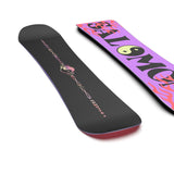 Salomon Junior Oh Yeah Grom Snowboard 2025 - A black snowboard with a pink and yellow logo featuring a smiling face, surrounded by barbed wire.