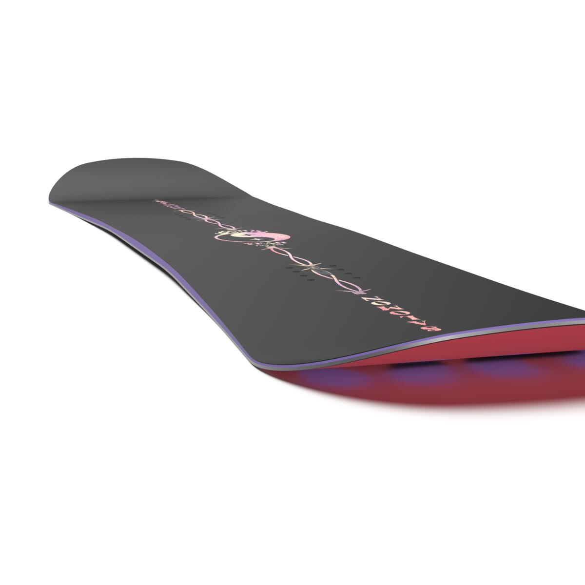 Salomon Junior Oh Yeah Grom Snowboard 2025 - A black snowboard with a pink and green logo featuring a cartoon character riding a snowboard, on a white background.