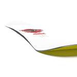 Salomon Junior's Sleepwalker Grom Snowboard 2025 - A white snowboard with a red and black graphic of a wolf howling at the moon, featuring a green base.