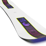 Salomon Junior's Huck Knife Grom Snowboard 2025 - A white snowboard with a purple and pink design on top, featuring a geometric pattern.