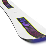 Salomon Junior's Huck Knife Grom Snowboard 2025 - A white snowboard with a purple and pink design on top, featuring a geometric pattern.