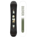Salomon Pulse Snowboard 2025 - A black snowboard with a white logo and a brown graphic of a person riding it.