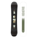 Salomon Pulse Snowboard 2026 - A black snowboard with a white logo and text on top, featuring a brown graphic of a person riding down a mountain.