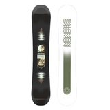 Salomon Pulse Snowboard 2026 - A black snowboard with a white logo and text on top, featuring a brown graphic of a person riding down a mountain.