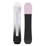Salomon Women's Bliss Snowboard 2025 - A white snowboard with a pink sun graphic on top and black at the bottom.