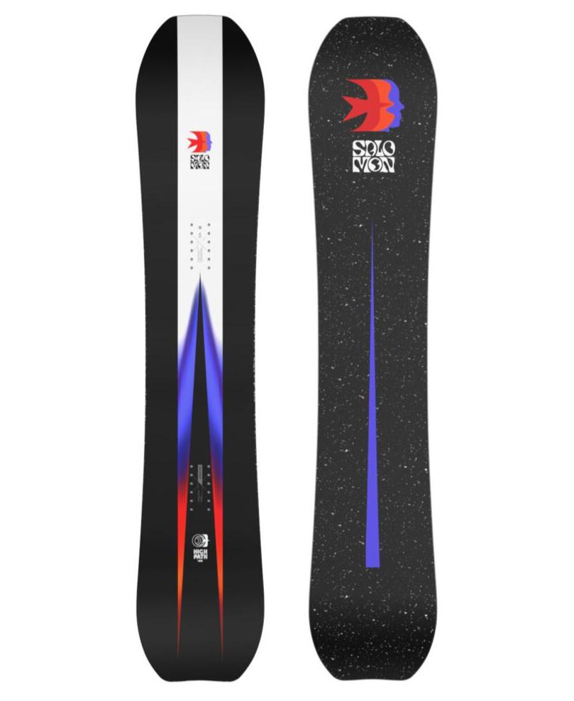 Salomon Highpath 2025 - A black snowboard with a red logo featuring three arrows pointing outward in a triangular formation.