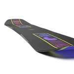 Salomon Huck Knife Pro Snowboard 2025 - A black snowboard with a purple and pink design on top, featuring a circular logo in the center.