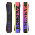 Salomon Huck Knife Pro Snowboard 2025 - A black snowboard with a pink and purple gradient design on top, featuring a yellow stripe down the middle.