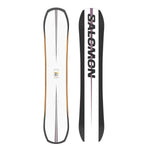 Salomon Assassin Snowboard 2025 - White snowboard with black trim and yellow logo on top.