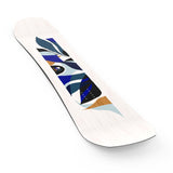Salomon Women's Rumble Fish Snowboard 2025 - A snowboard with a blue and white abstract fish design on its top side.