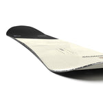Salomon Super 8 Snowboard 2025 - A black snowboard with a white logo and text on top of a beige background.