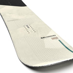 Salomon Super 8 Snowboard 2025 - A white snowboard with a black top sheet and gray logo on the bottom.