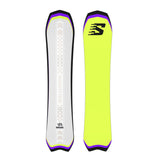 Salomon Dancehaul Snowboard 2025 - A white snowboard with a purple and yellow border, featuring a checkered pattern on its top surface.