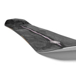 Salomon Craft Snowboard 2025 - A black snowboard with a white stripe down the middle and a circular logo on the bottom right corner.