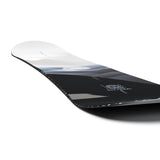 Salomon Women's Bellevue Snowboard 2025 - A white snowboard with a blue stripe and black bindings.
