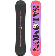 Salomon Women's Oh Yeah Snowboard 2025 - A black snowboard with a pink yin-yang symbol and the word "Yeah" in small letters.