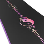 Salomon Women's Oh Yeah Snowboard 2025 - A black snowboard with a pink and purple gradient logo featuring a stylized "Oh Yeah" text, set against a solid white background.