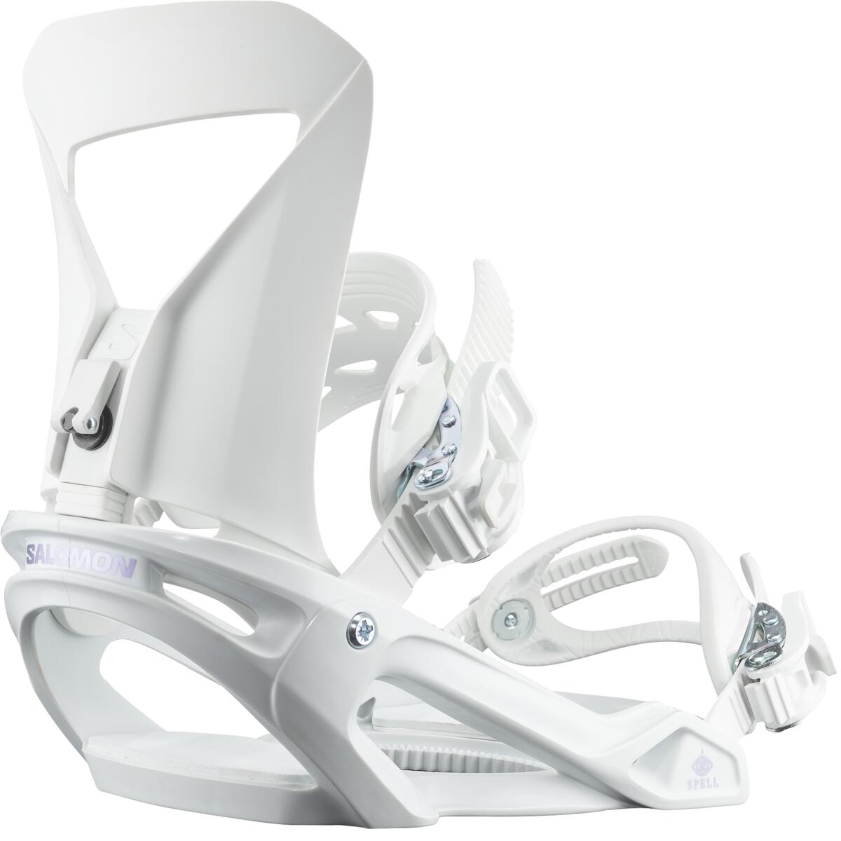 Salomon Women's Spell Binding - White snowboard bindings with silver buckles.