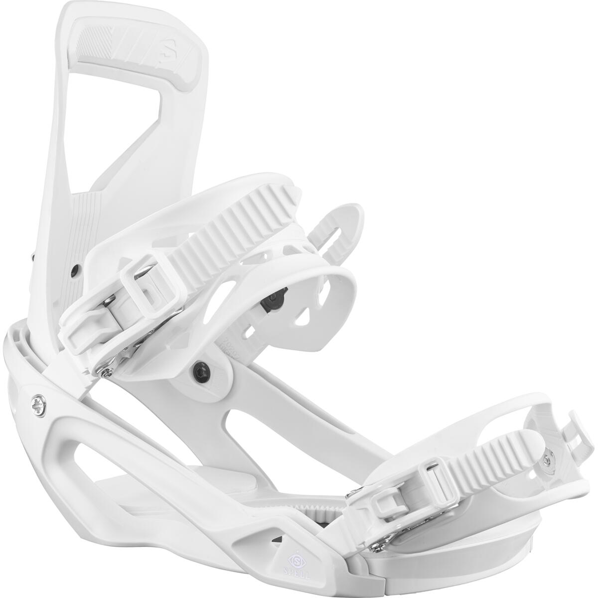 Salomon Women's Spell Binding - White snowboard bindings with a sleek, modern design and adjustable straps for a customizable fit.