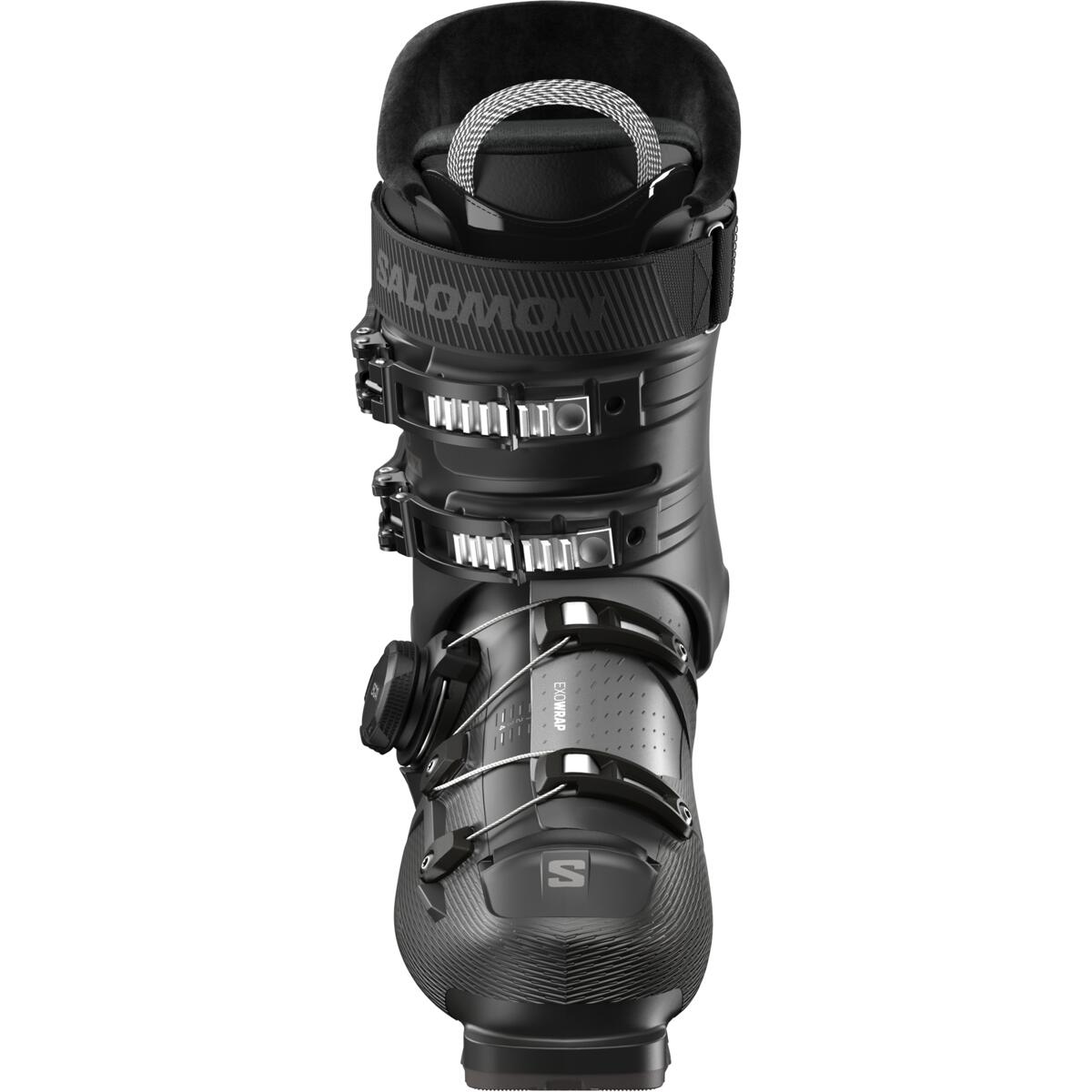 Salomon Men's S/PRO SUPRA BOA X100 Ski Boots - Black ski boots with silver buckles and straps.