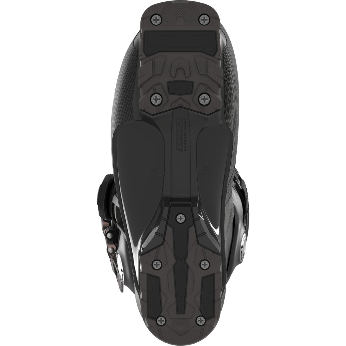 Salomon Women's S/PRO SUPRA BOA X90 Ski Boots 2025 - Black ski boots with a textured pattern on the toe and heel areas, featuring silver buckles and straps.