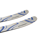 Salomon QST 106 Skis 2026 - A pair of skis with a white base and blue accents, featuring a distinctive pattern on the top surface.