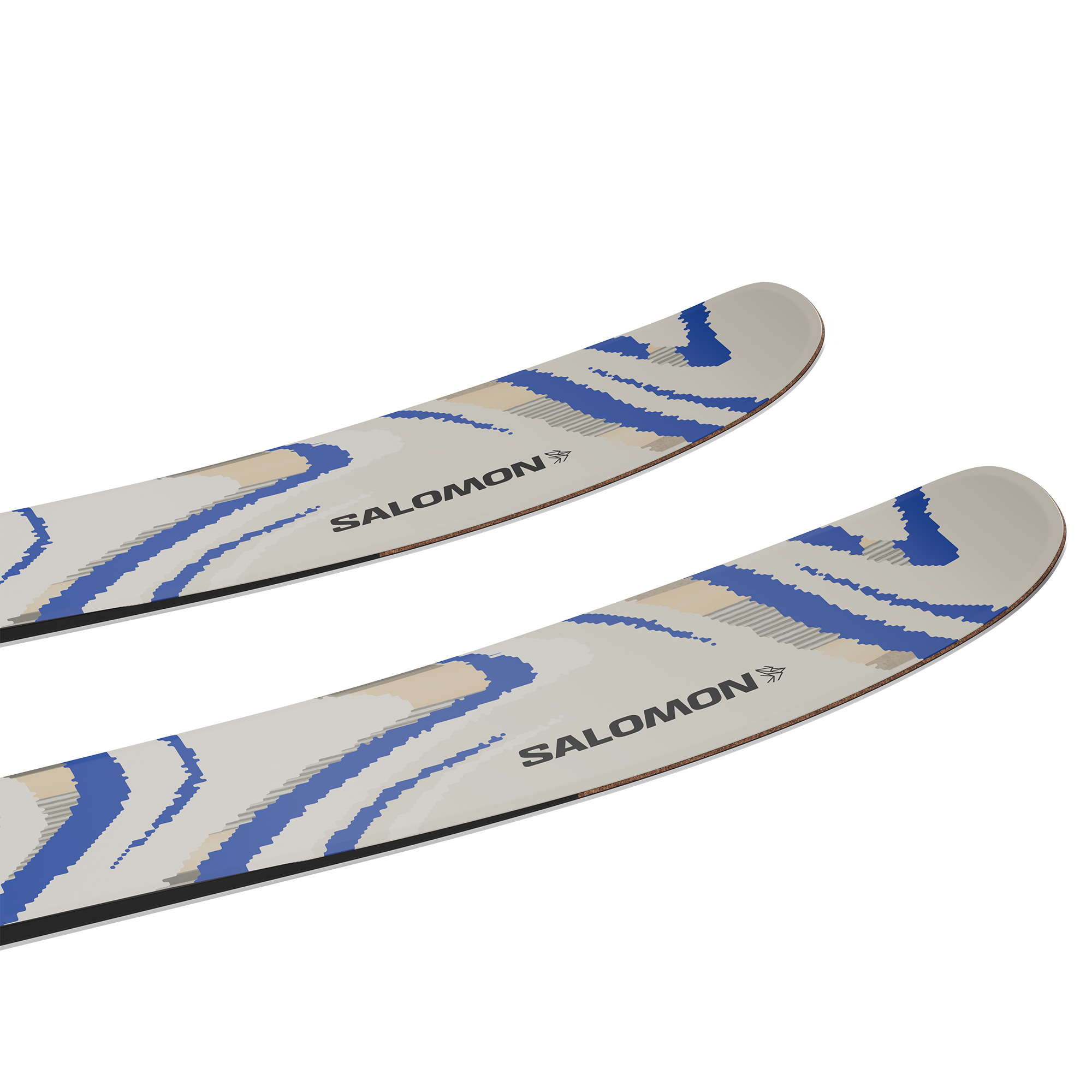 Salomon QST 106 Skis 2026 - A pair of skis with a white base and blue accents, featuring a distinctive pattern on the top surface.
