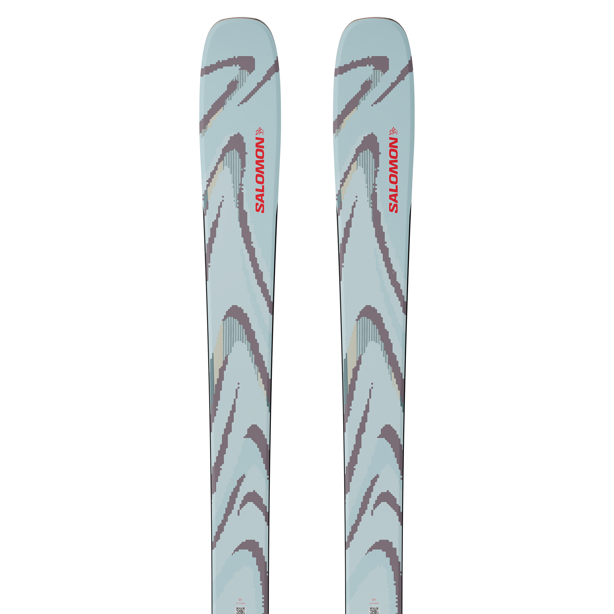 Salomon QST 94 Skis 2026 - A pair of skis with a light blue base and dark gray swirl pattern.