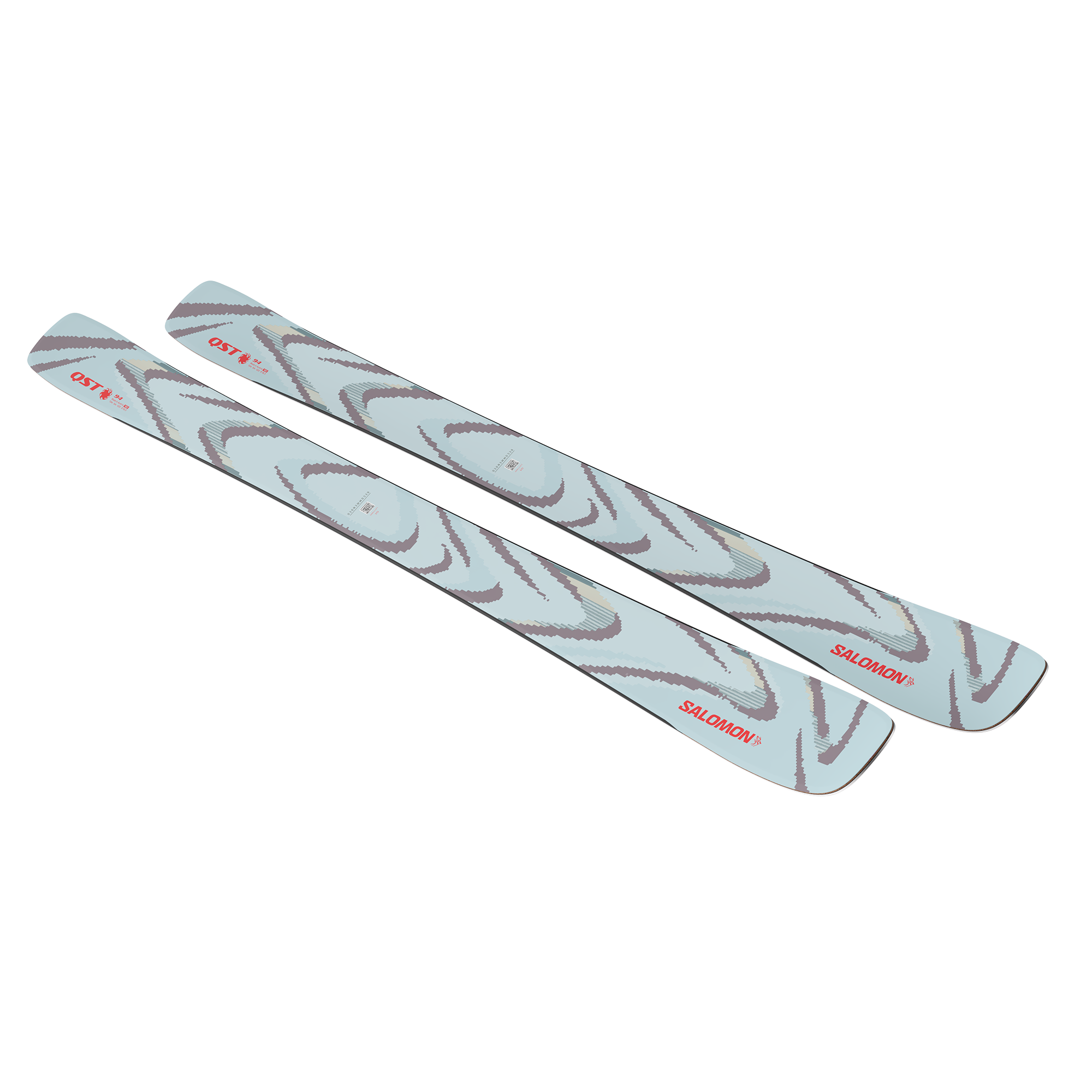 Salomon QST 94 Skis 2026 - A pair of skis with a light blue base and dark gray swirl pattern.