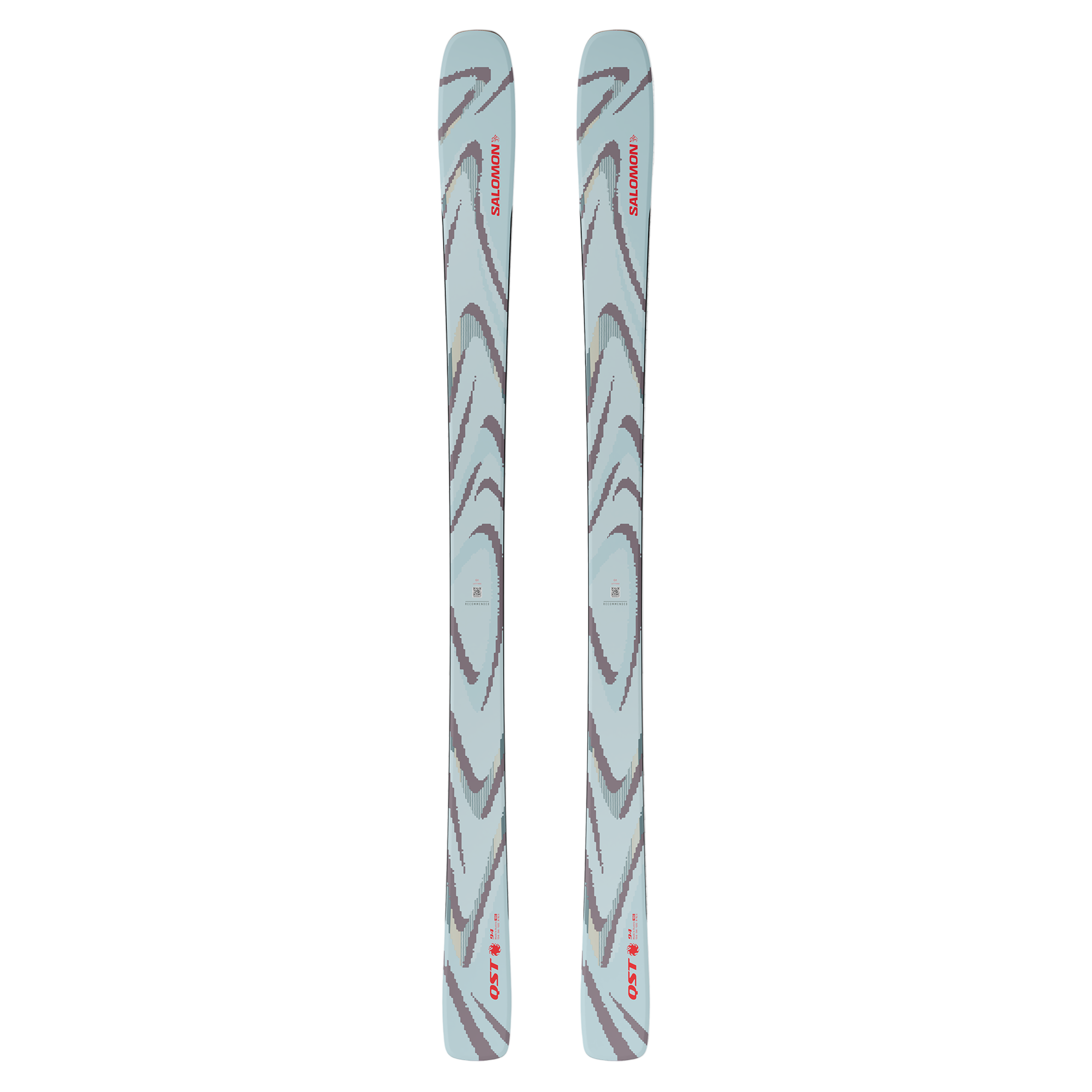 Salomon QST 94 Skis 2026 - A pair of skis with a light blue base and dark gray swirl pattern.