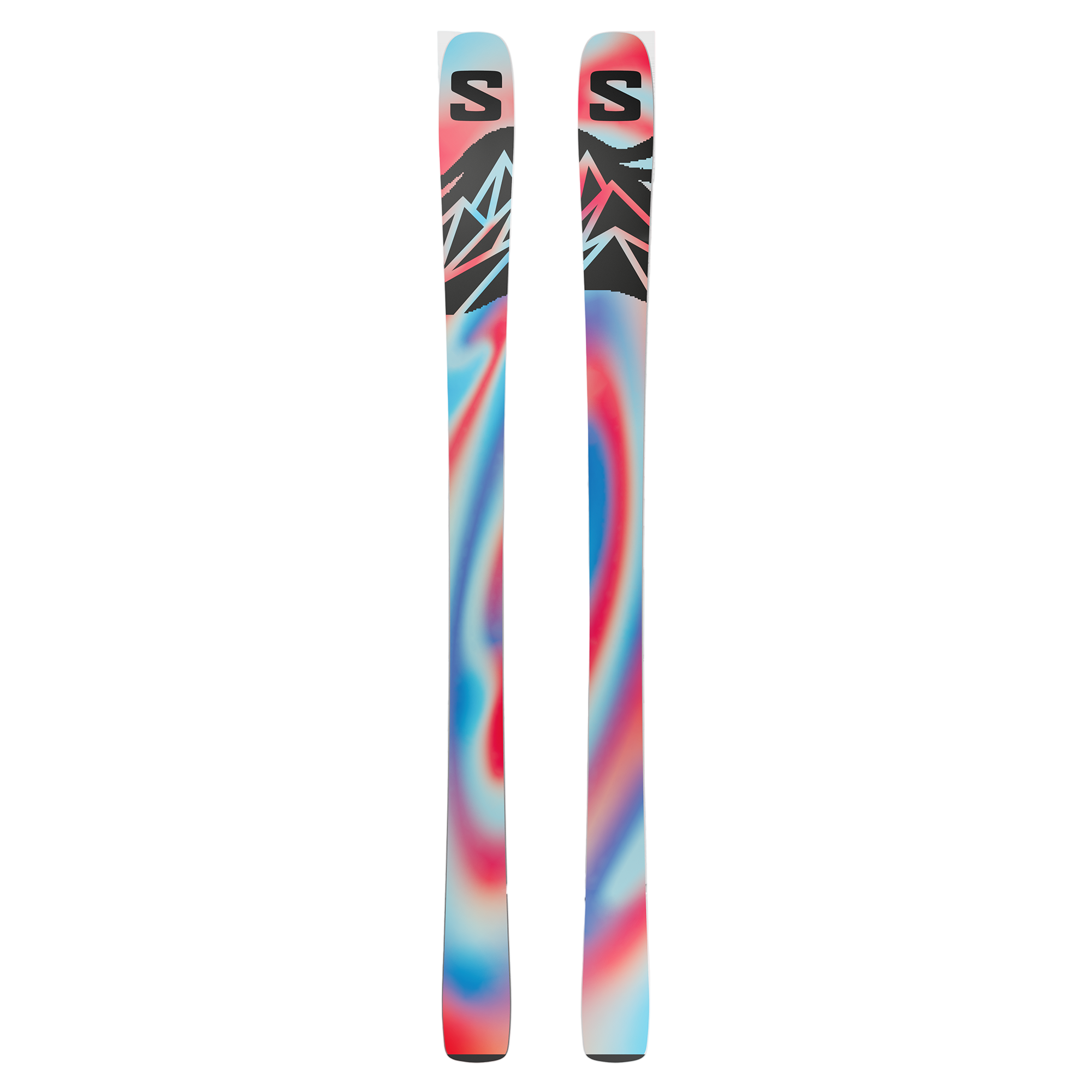 Salomon QST 94 Skis 2026 - A pair of skis with a black and white logo on top, featuring a red and blue swirl pattern.