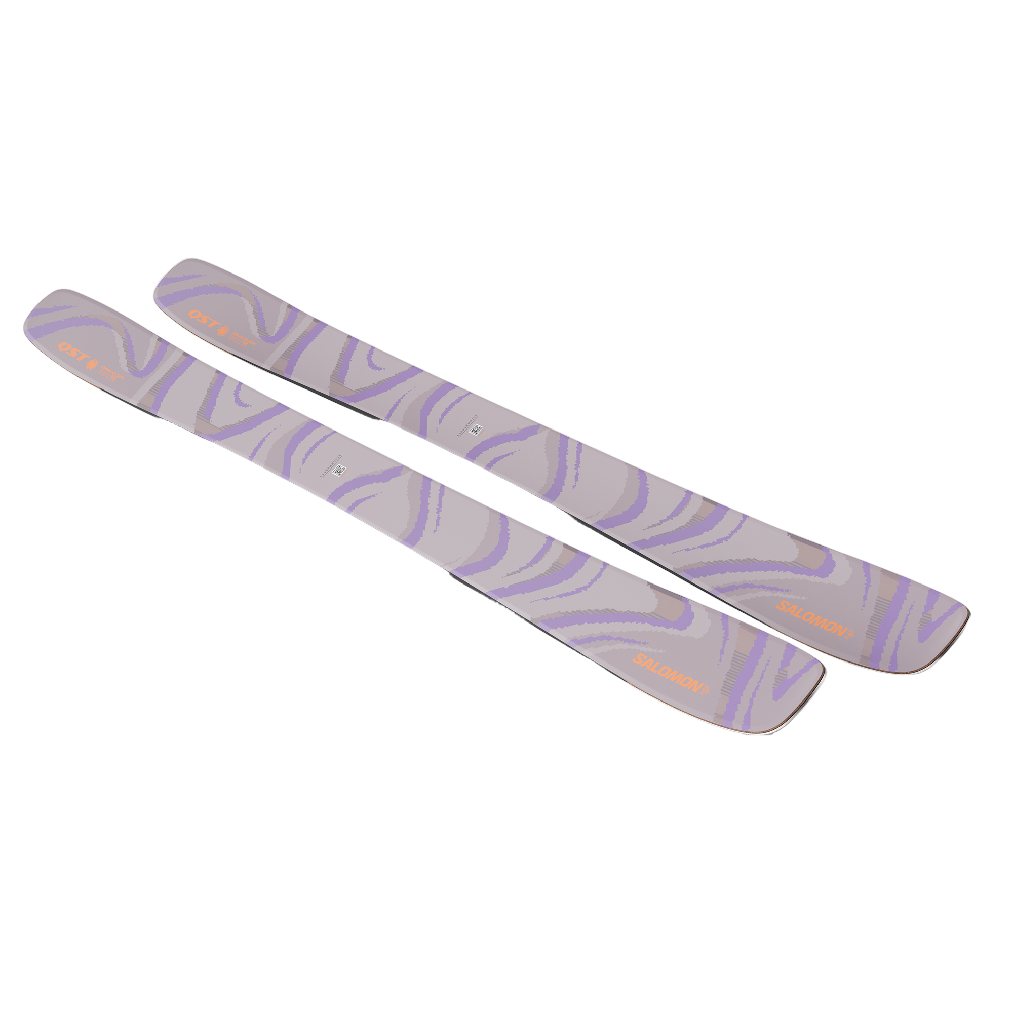 Salomon QST 106 Skis 2026 - A pair of skis with a gray base and purple swirl pattern on top.