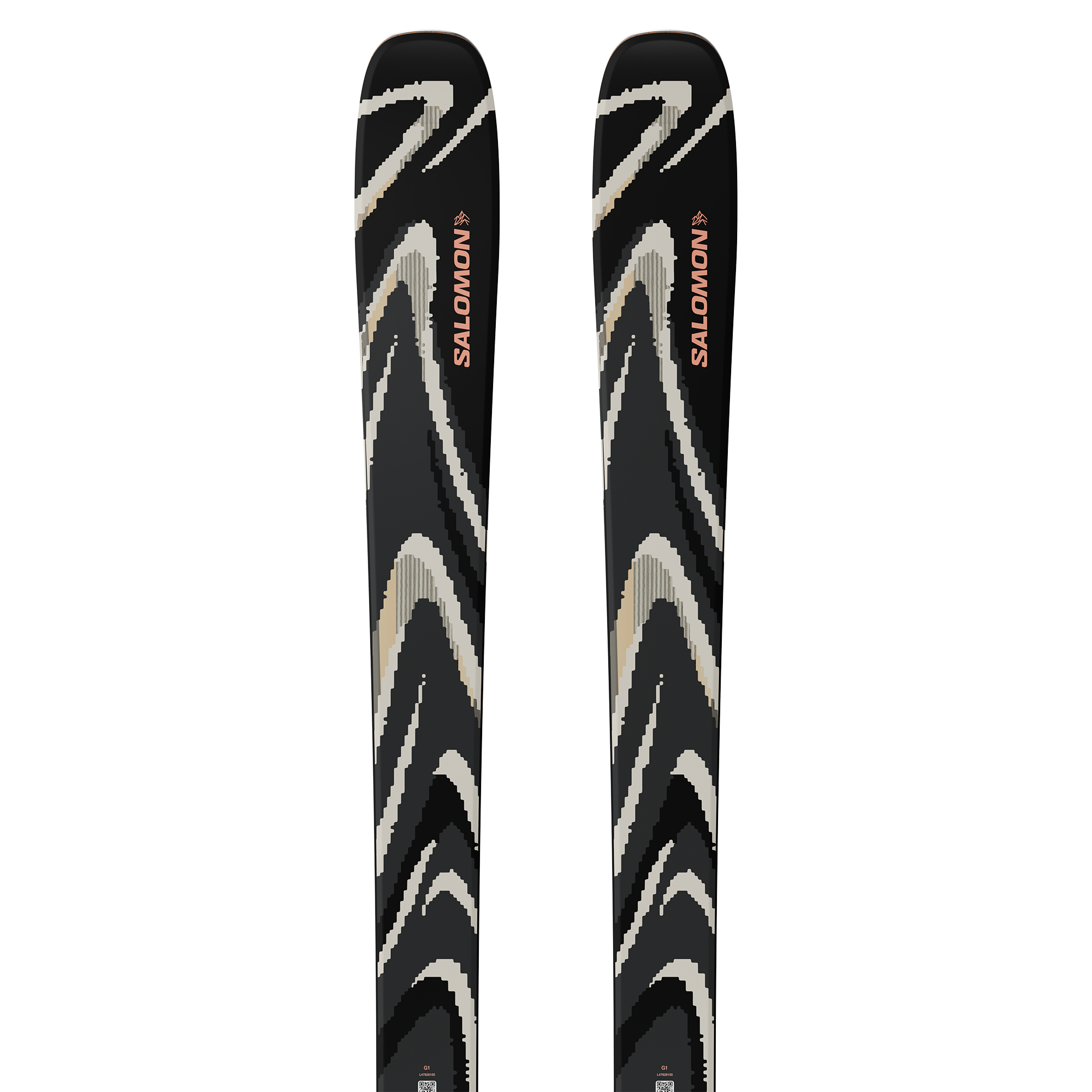 Salomon QST 94 Skis 2026 - Black skis with white and gray abstract design on top, bottom, and sides.