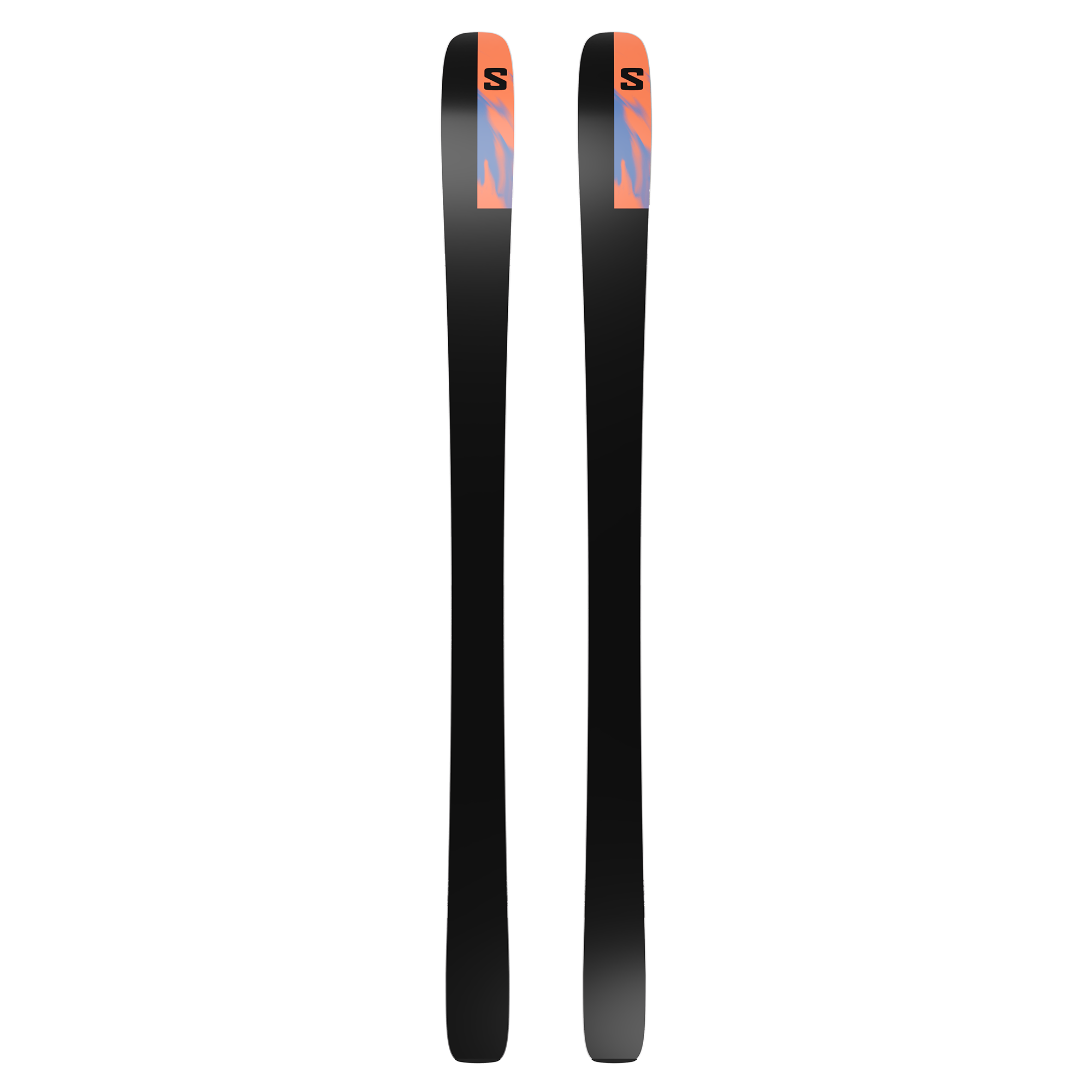 Salomon Stance Pro 90 Skis 2026 - A pair of skis with a black base and orange tops, featuring a distinctive "S" logo in black on the top edge.