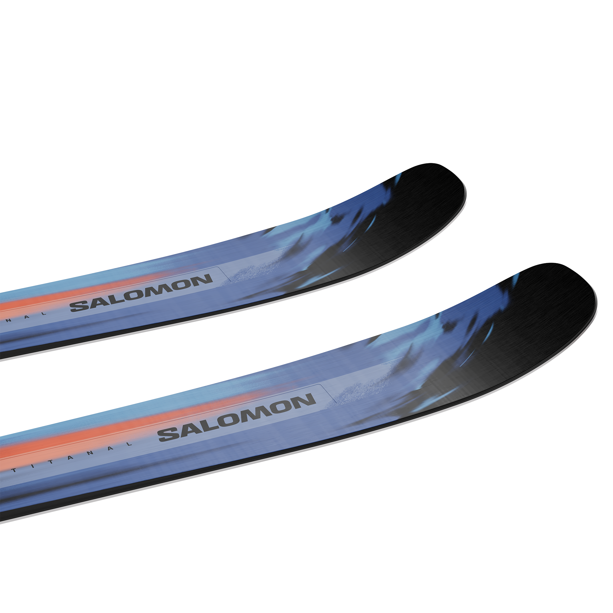 Salomon Stance Pro 90 Skis 2026 - A pair of skis with a blue and orange graphic design, featuring the brand name "SALOMON" in black letters on the top sheet.