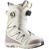 Salomon Women's Ivy BOA Straight Jacket Snowboard Boot - A white snowboard boot with a black BOA dial on the side and a purple strap at the top.