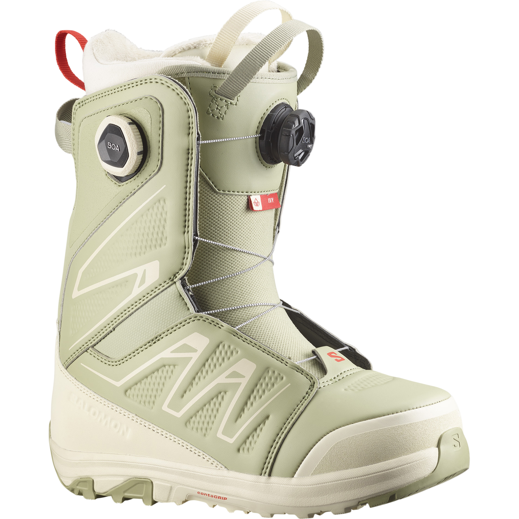 Salomon Women's Ivy BOA Straight Jacket Snowboard Boot - A light green snowboard boot with a black BOA dial on the side and white laces.