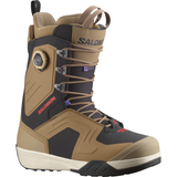 Salomon Dialogue Laced Straight Jacket Snowboard Boot 2026 - A tan and black snowboard boot with a lacing system on the side, featuring a BOA dial on the outer side of the ankle.